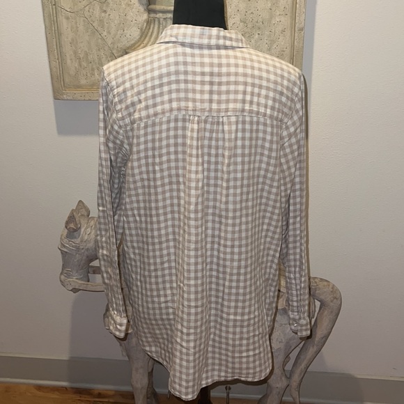 J. Jill plaid tan button long sleeves tan ivory tunic top Sz L - Picture 4 of 8